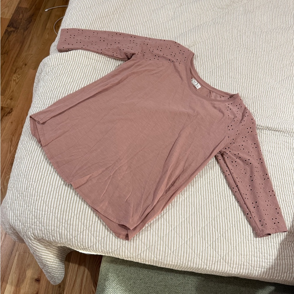 Maurices Mauve Long Sleeve Eyelet Top